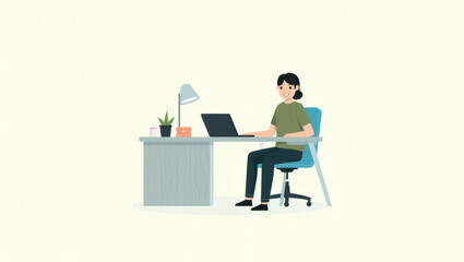 Poster - a woman is working with laptop in the office