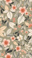 Poster - seamless floral pattern design, featuring intricate flowers and leaves. The illustration offers a captivating blend of natural elegance and vibrant color