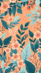 Poster - a floral pattern with delicate flowers and lush foliage in shades of orange and green 