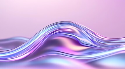 Poster - Smooth flowing waves in holographic colors of purple, blue and pink create abstract modern background with glossy metallic surface and gentle curves.