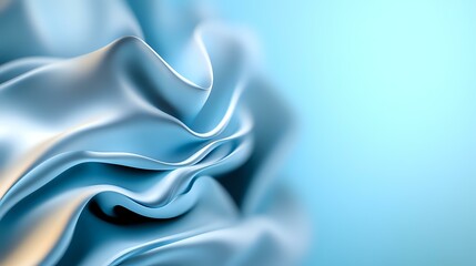 Poster - Elegant flowing silk fabric in light blue and white creates smooth waves and gentle folds against soft gradient background. Luxury textile macro photography.