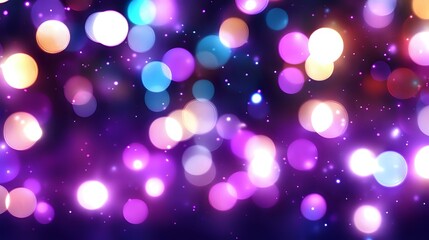 Poster - Glowing purple and pink bokeh lights create magical atmosphere with blurred circles and sparkles on dark background, festive holiday backdrop.