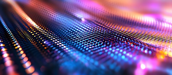 Aufkleber - Vibrant LED display panel with colorful pink and blue light effects creating futuristic technology background with selective focus and bokeh pattern.