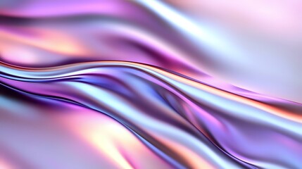 Poster - Smooth flowing waves in purple, pink and blue metallic colors create abstract background with silky gradient texture and glossy liquid surface effect.