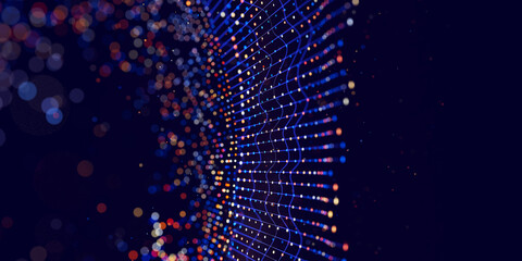 Poster - big data complex point cloud graph. quantum computing universe. cyber space of ai technology. futuri
