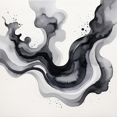 Aufkleber - Black and white watercolor painting forming dynamic shapes, evoking a prehistoric and abstract feel