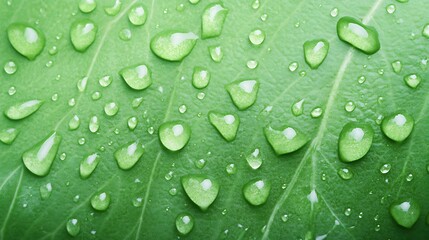 Poster - Fresh green leaf with water droplets, showcasing nature's beauty.