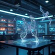 © VavaVorarat - A high-tech laboratory where quantum computers analyze DNA mutations at a subatomic level, holographic molecular models floating in midair, biophotons illuminating complex genetic structures