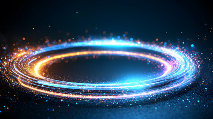 Poster - A vibrant, swirling ring of light with sparkling particles against a dark background, creating a dynamic and energetic visual effect