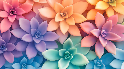 Poster - A vibrant arrangement of colorful succulent flowers, showcasing hues of pink, purple, and blue against a soft gradient background
