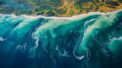 Aufkleber - Advanced surveillance technology captures intricate patterns of ocean currents along the coastline, highlighting geospatial features and environmental dynamics in daylight.