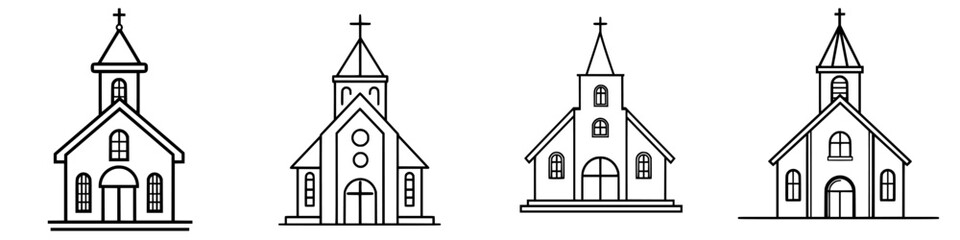 Poster - Different styles of church architecture displayed in simple line art representing various designs and structures throughout time