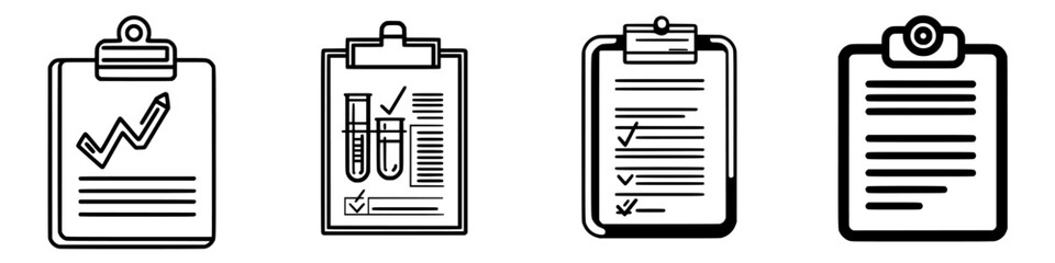 Poster - various clipboards with checklists and graphs for organization and record-keeping activities in offi