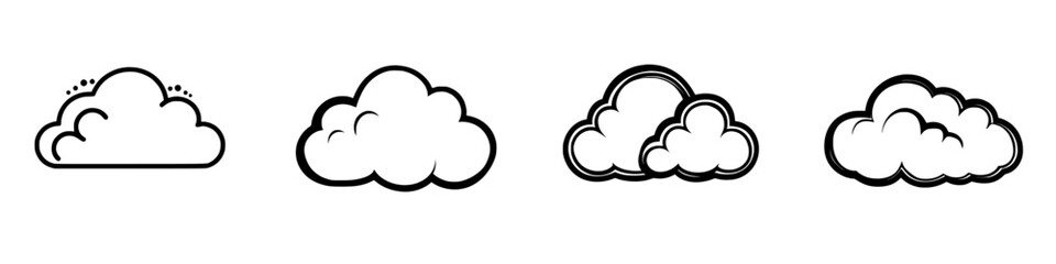 Poster - Various cloud shapes illustrated in a minimalist style, showcasing different forms and sizes on a white background