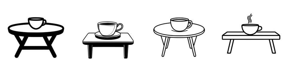 Poster - Various table designs featuring cups, showcasing different styles and arrangements in a minimalist format