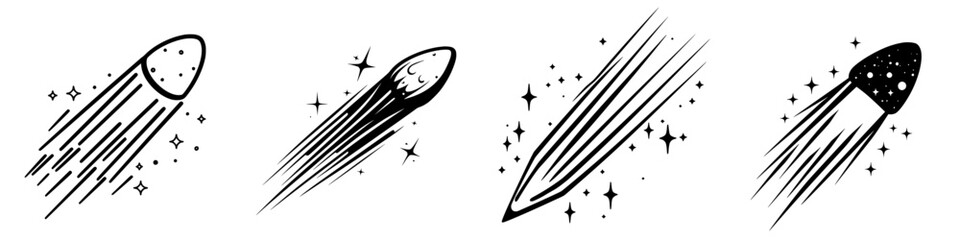 Aufkleber - Unique illustrations of comets with sparkling trails showcasing different designs and styles