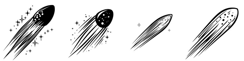 Poster - Dynamic depiction of shooting stars captured in a whimsical illustration style showcasing celestial motion and sparkle