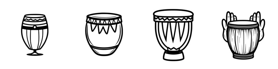 Poster - Different types of drums displayed in a row with varied designs and shapes showcasing unique cultural artistry and craftsmanship