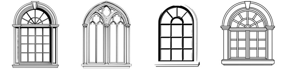 Poster - Decorative window designs featuring various architectural styles in a creative display