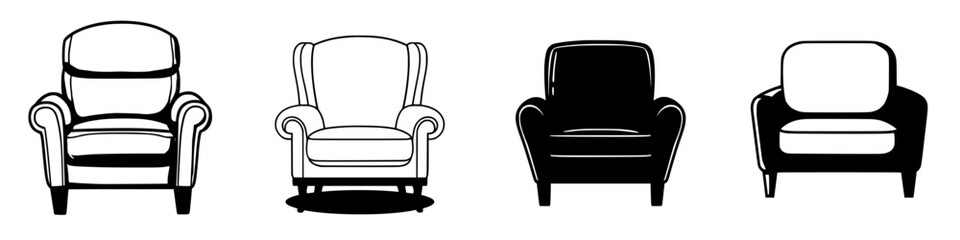 Poster - Various designs of armchairs displayed in black and white illustrations for interior decoration inspiration