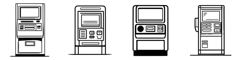 Poster - Different types of cash machines lined up in a row showcasing varied designs and functionalities