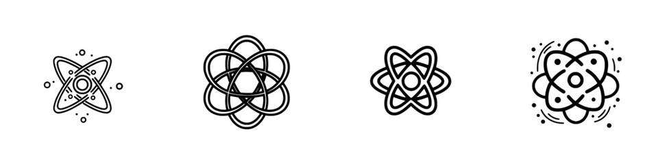 Poster - collection of four unique abstract atomic designs illustrating concepts of science and energy