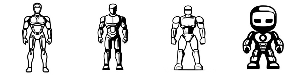 Poster - collection of cartoon robot character designs featuring various poses and styles