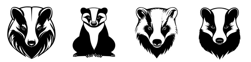 Poster - Various black and white illustrations of badgers showcasing their distinctive features and expressions