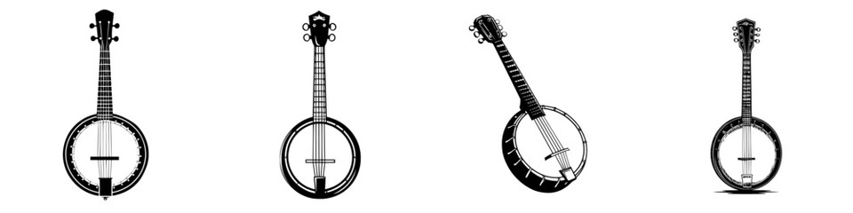 Poster - Elegant collection of carved banjos showcasing unique designs and craftsmanship at a musical festival
