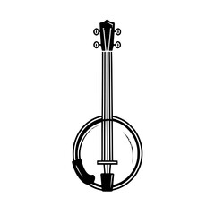 Poster - Black and white illustration of a banjo with intricate details showcasing traditional craftsmanship and design elements