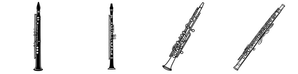 Poster - Collection of different styles of oboes displayed horizontally with a clean white background