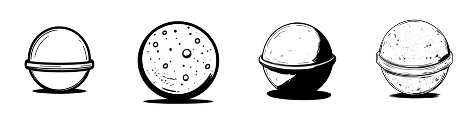 Poster - Collection of four different spherical objects displayed with simple black and white artistic design