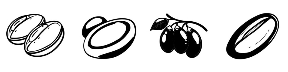 Poster - Different types of olives displayed on a simple white background showcasing natural variations and textures