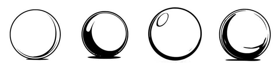 Poster - Different styles of simple spheres showing various shapes and shades on a white background during a digital art exploration