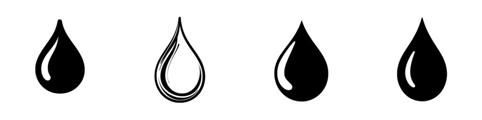 Poster - Black and white drops illustrating different shapes of liquid in a minimalistic style in a creative design