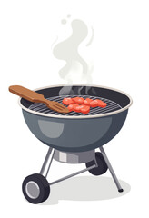 Wall Mural - Cartoon BBQ grill with meat and smoke rising up