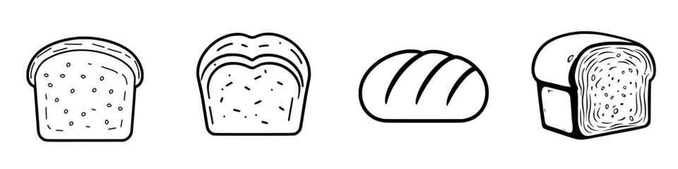 Poster - Various types of bread illustrated in a simple, monochrome style suitable for culinary projects or educational materials