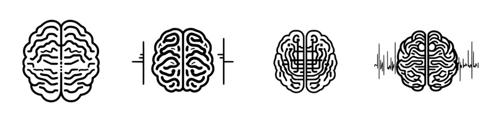 Poster - Illustrating human brain concepts using line art designs to represent neural activity and connections in a minimalist style