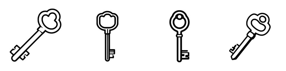 Poster - Four different key designs showcasing unique shapes and styles against a simple background