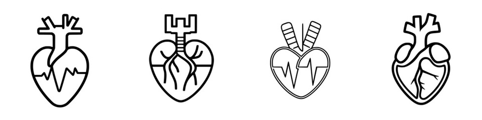 Poster - Illustrative collection of four hand-drawn heart designs representing various health concepts and emotions
