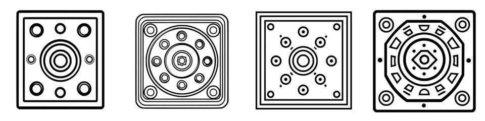 Poster - Various geometric patterns showcasing circular designs with detailed symmetry and unique motifs created through clean black line art