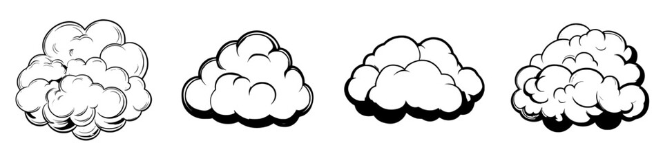 Poster - Different cloud shapes illustrated in a simple, black and white style capturing their varied forms and textures