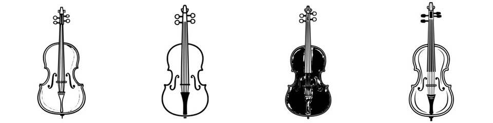 Poster - Collection of different violin illustrations showcasing various designs and styles displayed in a linear arrangement