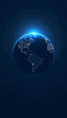 Wall Mural - Digital Earth with Cities Lit from Space in Blue Hue