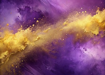 Poster - Elegant Purple Gold Watercolor Abstract Background Panoramic - Artistic Brush Strokes Design