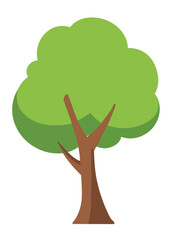 Wall Mural - Simple green cartoon tree with brown trunk