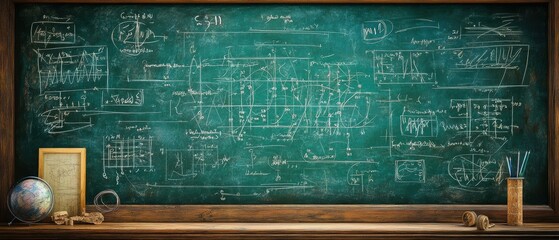 Poster - Complex Digital Wireframe Diagram on a Chalkboard with Glowing Elements