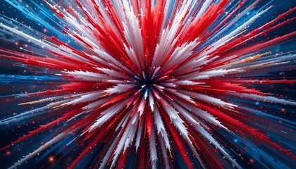 Poster - Abstract Explosion of Red White and Blue Starburst with Light Streaks