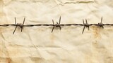 top view: old barbed wire on new, smooth paper, vintage effect. 