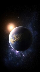 Wall Mural - a stunning minimalist cosmic backdrop featuring the earth in space with a single planet soaring amid